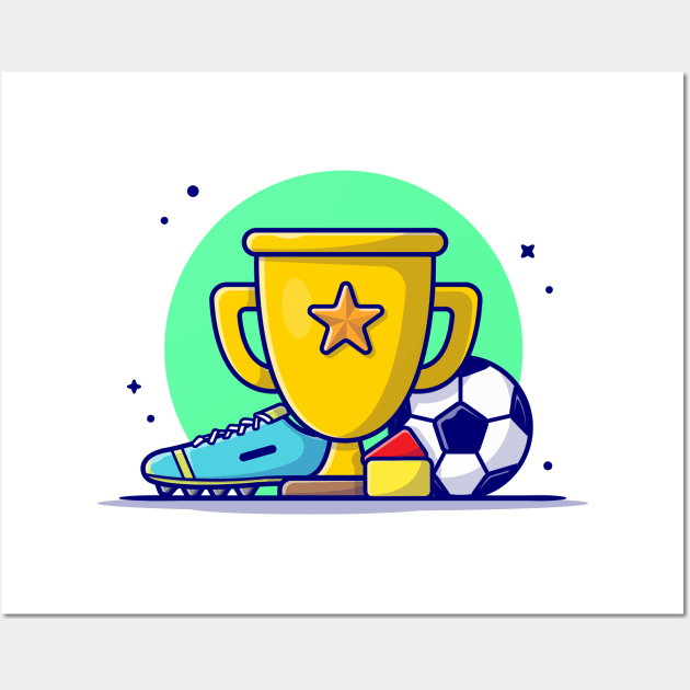 Soccer Sport Trophy with Soccer Ball and Shoes Cartoon Vector Icon Illustration Wall Art by Catalyst Labs